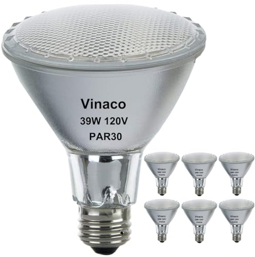 Vinaco PAR30 Flood Light 39W, 6 Pack High Brightness 400LM PAR30 Halogen Long Neck Dimmable,PAR30L Flood 39 Watt 3000K Warm White, Long Lasting PAR 30 39W 120V Flood Long Neck with E26 Base