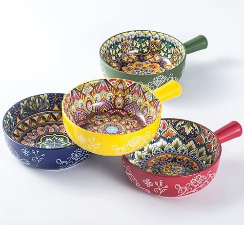 Cuenco de Sopa con Mango, Cuencos de Cereales, Olla de Cerámica para Cereales/Sope - 750 ml, Cuencos para Sopa con Cebolla Francesa, Cuenco Microondas y Horno - Estilo Bohemio