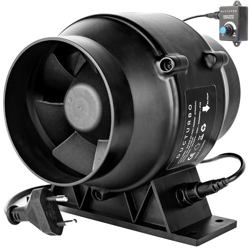 DUCTURBO Rohrventilator 100mm Regelbar, 275m³/h Plastik Inline-Kanalventilator Abluftventilator Ideal Rohrlüfter für Wachstumszelte, Belüftung und Abluftgebläs, Leicht