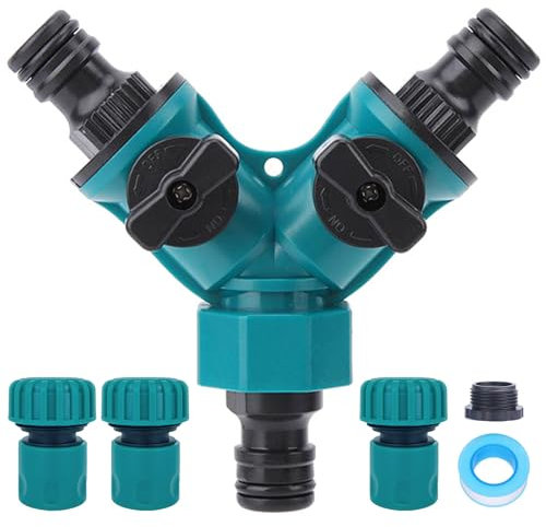 YUANBAO Garden Hose Splitter 2 Way, Y Water Tap Splitter with Individual ON-Off Valves, 3 Way Hose Connector, PTFE Tape, 3pcs 3/4 Inch Hose End Quick Connectors