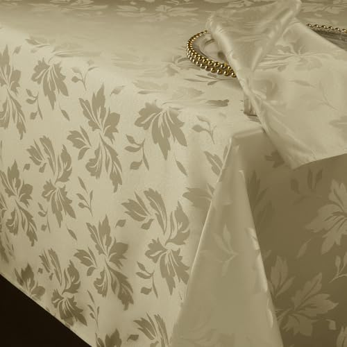 Romanstile Tischdecke Outdoor abwaschbar 140x180 beige rechteckig Blumen Jacquard-Damast Muster wasserabweisend Tischtuch Table Cloth für Geburtstag,Feste,Party,Jahrestag,Restaurant,Garten