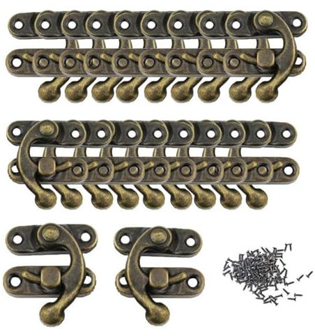 NIYATA 20 Pezzi Gancio a Scatto Hasp,Fermagli Antichi,Portagioie Latch Hasp,Sinistra/Destra Serratura Antica,Adatto per Piccole Scatole di Legno, Portagioielli, Scatole per Vino(Bronzo)