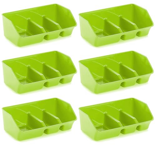 Acan Tradineur - Pack de 6 Estropajeros con 3 Compartimentos - Fabricado en Plástico - Organizador de fragadero - Soporte para bayetas, cepillos y estropajos - Color Amarillo.