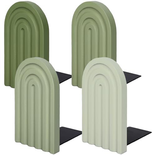 Whaline 4 Pcs Boho Arch Wood Bookends Sage Green Rainbow Wooden Book Stands Decorative Non Skid Book Stoppers Study Cute Bookend for Back to School Heavy Books Home Office Library Kitchen (4 Colors)