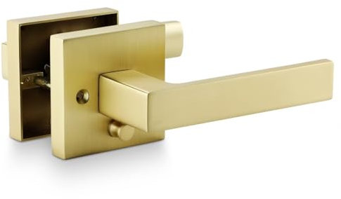 Linkaa Türgriff aus gebürstetem Messing, goldfarben, für Innen- und Außenbereich, Türknauf mit Schloss, schlüsselloses Schlafzimmer-Türschloss-Set, rechter und linker Hebel (Privatsphäre,