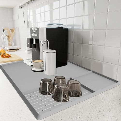 Hosoncovy kaffemaskin matta silikonmatta under kaffemaskiner multifunktionella värmeskyddsmatta tillbehör dräneringsmatta spillmatta (grå)
