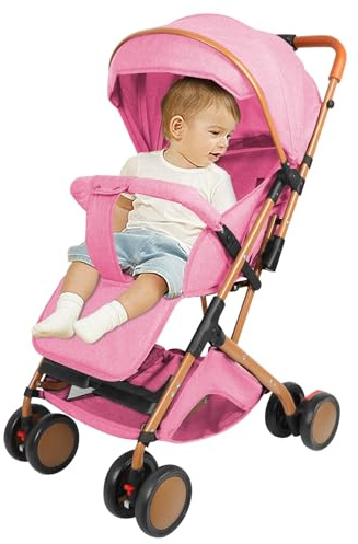 Canne barnvagn 0–6 år, 0–35 kg, lätt och kompakt barnvagn, förlängt läge, ryggstöd till liggande, lätt och praktisk, transportväska, extra stor markis (B,rosa)