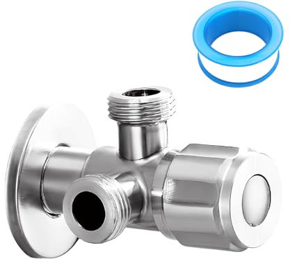 Válvula de Ángulo Doble, Válvula de Ángulo Doble para Lavabo, Llave de Paso Agua 1/2, con 2 X 1/2 Pulgadas y Cinturón de Materia Prima