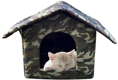 Feral Katzenheim im Freien | Outdoor-Häuser für verwilderte Katzen und Hunde | Wetterfestes, warmes Oxford-Stoff-Zeltbett für Haustiere mit Abnehmbarer weicher Matte, einfach zu montieren