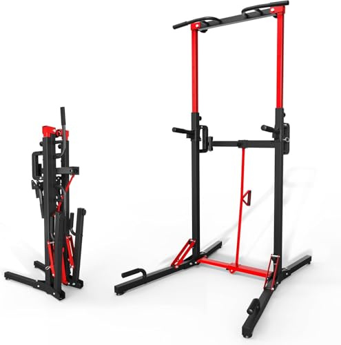 ONETWOFIT Power Tower pieghevole Dip Station Barra per trazioni, Regolabile in altezza Multifunzione stazione di potenza per la Palestra di casa Allenamento Ginnastica espandibile (BLACK-3)