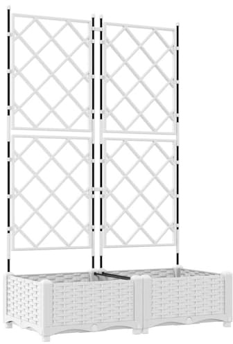 vidaXL Gartenpflanzer mit Spalier in Weiß (80 x 40 x 125,5 cm) | Robustes Plastik für drinnen und draußen, modernes Design, platzsparend, vertikal, dekorativ, minimalistischer Stil