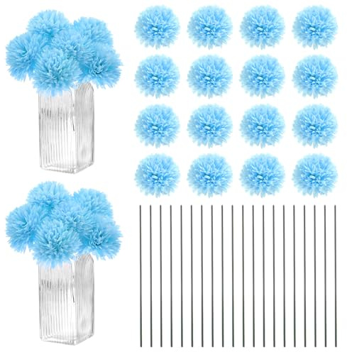 M METERXITY 30Stück Künstliche Chrysanthemen-Blumenbälle, 11 Zech Falsche Chrysanthemen Seidensträuße Real Touch Kunstblumen Für Zuhause/Hochzeit/Weihnachten/Party[Hellblau]