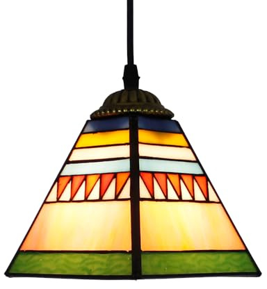 Chao Zan Lámpara Colgante Estilo Tiffany, Diseño Geométrico Multicolor, Diseño Barroco de Vitral,Estilo Vintage, Base E27 iluminación Pasillo dormitorio/comedor/sala de estar (Figura:A)