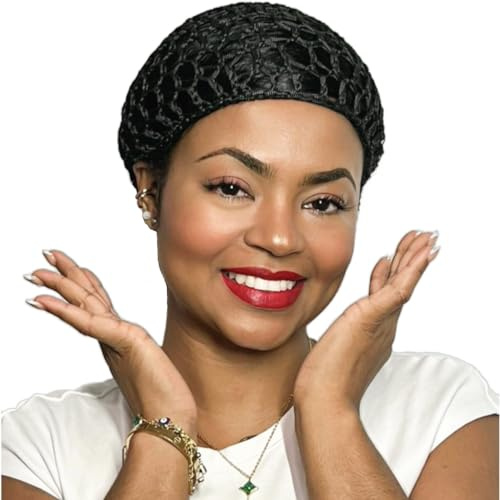 Tubi Retina per capelli lavorata all'uncinetto, cappello spesso corto da donna a rete per capelli avvolgente Doobie Snoods copertura ornamento per dormire nero, nero, taglia unica