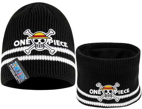 Get Trend One Piece Mütze Kinder Jungen Set, Beanie Wintermütze & Schlauchschal, Warmes Winter Set, Anime Geschenke für Jungs (7-14 Jahre, Schwarz One Piece, 2)