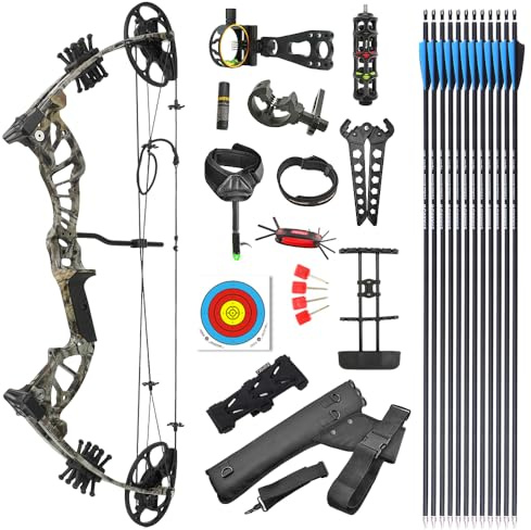 SHARROW Junior Compoundbogen und Pfeile Set 10-30lbs Verstellbarer Anfänger Compoundbogen Bogenschießen Set mit allem Zubehör für Outdoor-Schießtraining (Camo - Aufstieg Set)