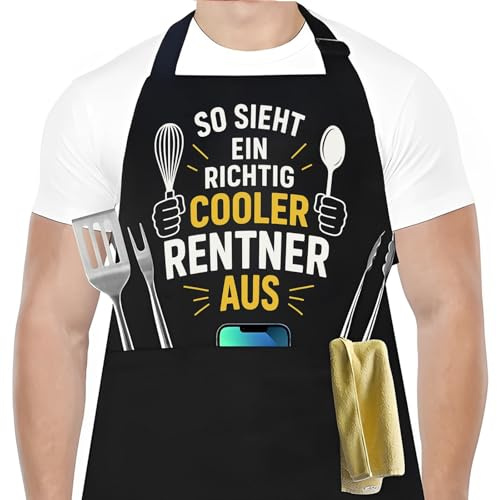 Scinzene Grillschürze für Männer, Kochschürze Herren, Schürze Herren, 71x68cm Grill- und Kochschürze mit Taschen, Lustige Rentner-Schürze als Geschenk für Männer zum Grillen, Kochen und Feiern