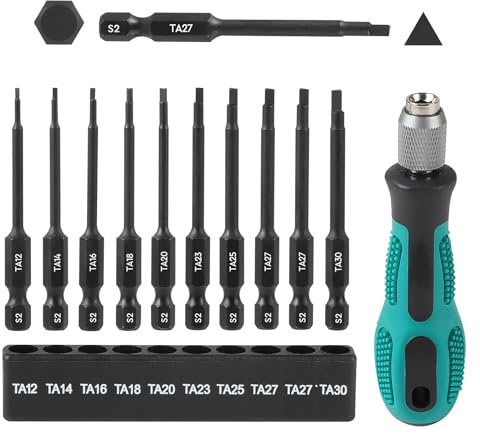MIGUBIGU 10 pcs Embout Triangle Tournevis Magnétiques 12/14/16/18/20/23/25/27/30 mm, Embout Visseuse Triangle Longueur 65 mm 1/4'' Tige Hexagonale, pour Jouets, Téléphones Portables, Montres