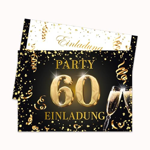 Edition Colibri 30x Einladungskarten 60. Geburtstag Schwarz-Gold - Geburtstag, Jubiläum, Geburtstagsfeier | flache DIN A6 Karte zum Selbstbeschriften | 300 g/m2 Karton