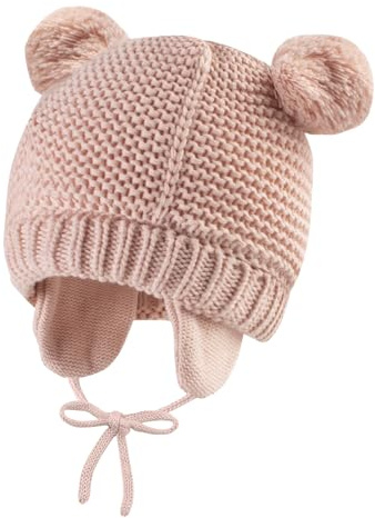 Wintermütze Baby mit Ohrenklappen – Weiche gestrickte Baby Mütze Neugeborene mit niedlichen Bärenohren, gefütterte warme Baumwoll-Beanie für Kleinkinder