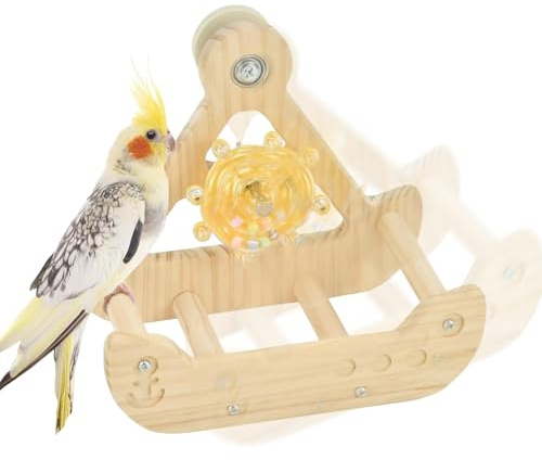 Columpio para Loros de Madera Natural - Juguete para Jaula de Pájaros para Picar y Trepar - Ideal para Periquitos, Agapornis y Aves Pequeñas
