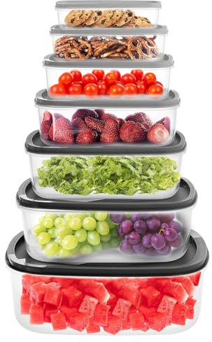Taylor & Brown 7 in 1 Food Storage Containers Set | BPA-Free | Stackable | Leak-Proof | Nesting Design | Rectangular Plastic Food Storage Box For Home, Office, Kitchen, School Lunch and Pantry