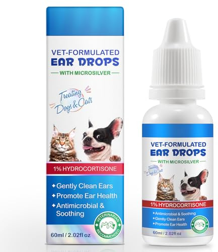 HUALIJIA Cat & Dog Ear Cleaner, 60ml Dog Ear Drops for Itchy Ear - Helps to Stop Wax Build Up, Discomfort, Head Shaking, Ear Odour & Scratching