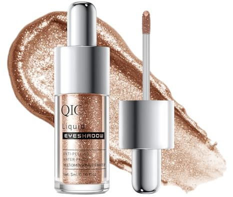 QIC Fard à Paupières Liquide, Effet Pailleté & Scintillant, Longue Tenue, Non Transfert, Couleur Modulable & Légère, Pour Tous les Teints, Maquillage pour les Yeux Cruelty-Free (04 Sunset)