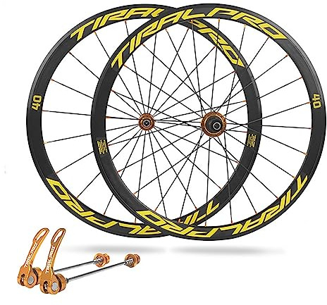 700C Landsvägscykelhjul Snabbkoppling Fälgbroms Cykelhjul Fram Och Bak Fälg I Aluminiumlegering 20/24H Nav För 8/9/10/11-växlad Kassett(Yellow)