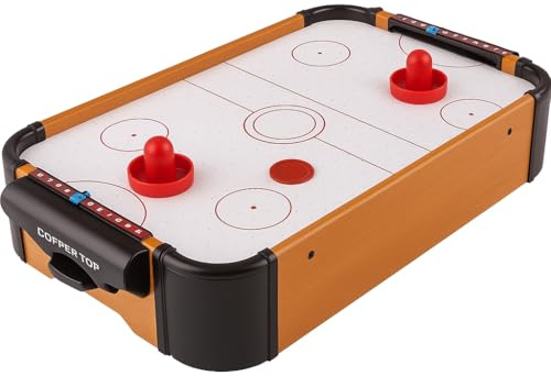 Copper Top Tabletop Air Hockey Game – Compact Mini Air Hockey Table with Powerful Airflow Fan, 2 Pucks & 2 Paddles – Battery Operated Indoor Family Game for Kids & Adults – 56×30.5×10 cm