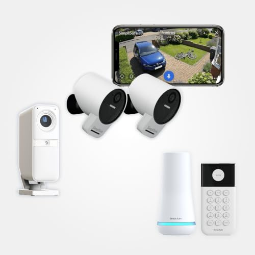 SimpliSafe Smart Home Security Camera System Wireless: 5 Piece House Alarm Security System with HD Video, 2 Way Audio, Spotlight, Motion Detection & Night Vision - Optional Monitoring & No Contracts