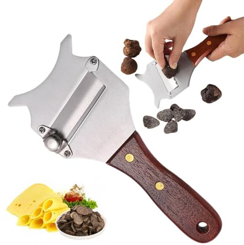 EJRUP Râpe à Fromage, Coupe Truffe, Trancheur de Truffes avec Lame Réglable et Poignée en Bois, Coupe-Truffe pour Champignons,Fromage,Chocolat,Ail