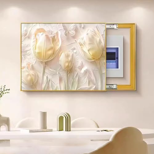 GUAWJRZDP Cache-boîte À Disjoncteurs Décoratif Mural, Cache-Compteur Électrique Coulissant avec Peinture Décorative, Armoire Dissimulant Les Fusibles pour La Maison(Gold 4,45x35cm/17.7x13.8in)