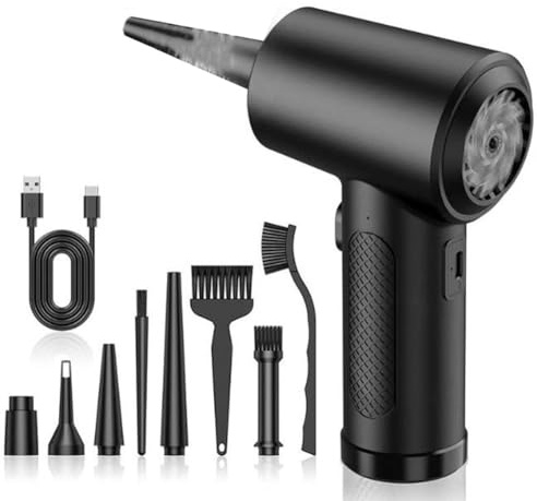 Plumeau électrique rechargeable avec lumière, force de soufflage puissante de 100 000 tr/min, charge rapide USB-C, batterie 6000 mAh, 3 modes de flux d'air, kit de nettoyage pour électronique et