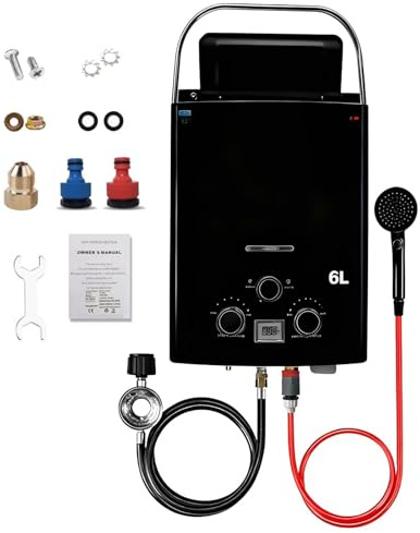 Scaldabagno portatile senza serbatoio, 40946BTU, riscaldatore a gas per esterni, con manico e display digitale, acqua calda su richiesta, ideale per campeggio, 6 l, 1,58 GPM