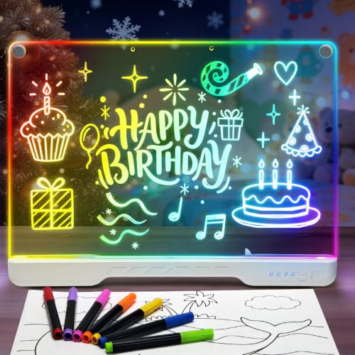 Idealife Tablero de Dibujo LED Recargable, Pizarra Luminosa Neón con 7 Modos de Luz Fija y 3 Modos Flash RGB, Soporte Integrado, Regalo Creativo para Niños y Adolescentes, Montaje de Mesa y Pared