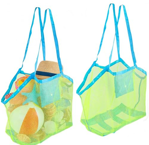 WTpin Bolsa de Malla Grande para Juguetes de Playa,Arena y Agua, 2 Unidades | Reutilizable y Plegable para Niños, Playa, Pícnic, Vacaciones Familiares (verde)
