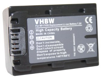 Batería para Sony DCR-SR32(E), DCR-SR35(E), DCR-SR36(E) etc. Incluye Chip de información, es Equivalente a Las Originales: NP-FH40 NP-FH50 | DCR-DVD150E, DCR-DVD150, DCR-DVD306(E) cámara (500 mAh, 7,2 V, Li-Ion) con infochip