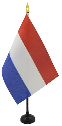 AZ FLAG Tischflagge Niederlande 15x10 cm Polyester 100D Kunststoffsockel | Für innen Holländische Tischflagge Nederland genähte Ausführung mit verstärkten Kanten mit Kunststoffstab und goldene Spitze