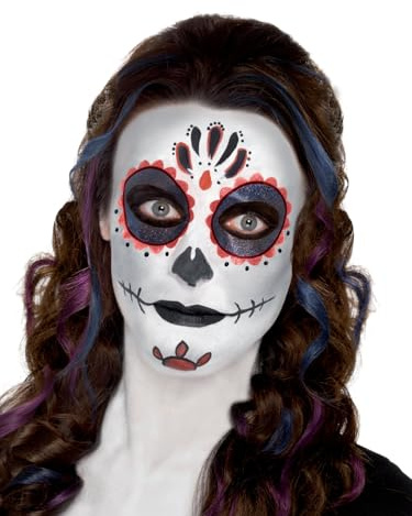 Halloween! Smiffys Tag des toten Make-up-Kit, mit Gesichtsfarben, Face Tattoo, Edelstein-Aufkleber, Crayon und Applikatoren