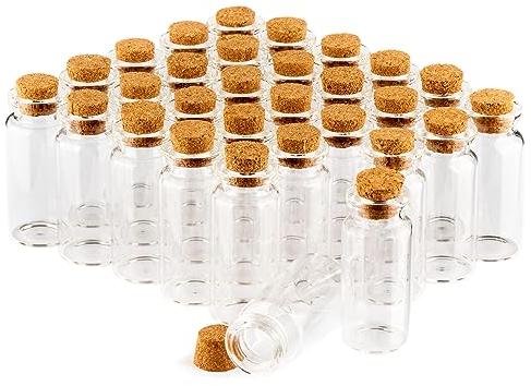 com-four® 30 vasetti di spezie da 10 ml con tappo in sughero, set di mini bottiglie di vetro, set di bicchieri regalo, conservazione di oli, spezie, erbe o tè (030 pezzi)