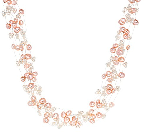 Valero Pearls Damen-Kette Hochwertige Süßwasser-Zuchtperlen 4-6 mm Barock rosa weiß - Perlenkette Halskette mit echten Perlen