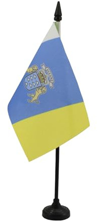 AZ FLAG Drapeau de Table Canaries 15x10 cm Polyester 100D Socle Plastique | Usage intérieur Drapeau de bureau de Canarias finition cousue et bords renforcés avec mât en plastique et socle en plastique