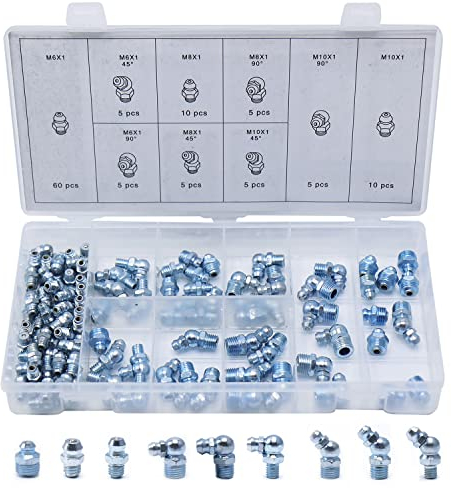 CCLIFE Set di Ingrassatori Grasso Raccordo Assortimento M6 M8 M10,110 pezzi in Dritto e Angolato 45° 90°