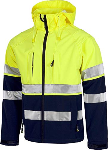 WORKTEAM Chaqueta Softshell Trabajo Alta Visibilidad Repelente al Agua Corta Vientos y Térmica, Unisex Marino+Amarillo A.V. XL