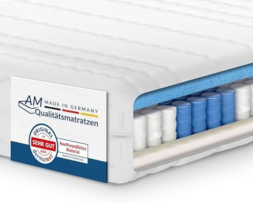 AM Qualitätsmatratzen 7-Zonen Taschenfederkernmatratze 160x200cm H2 - Made in Germany - Ergonomische Matratze 160x200 H2 mit waschbarem Bezug - Oeko TEX - Federkernmatratze H2 160x200 21cm hoch