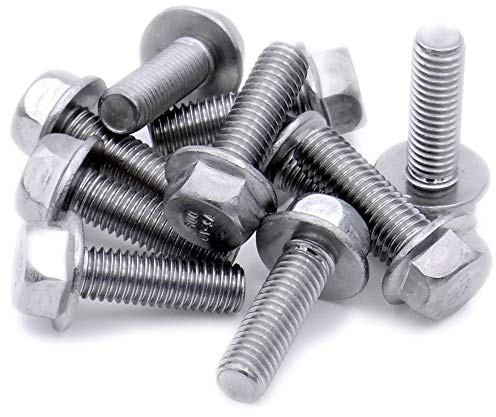 M5 (5mm x 10mm) Flanged Hex Bolt (Fully Threaded Setscrew) - Stainless Steel (A2) (Pack of 10)
