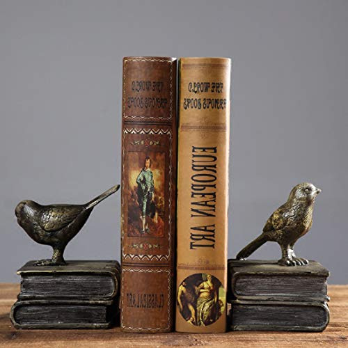 Dekorative Buchstützen mit Vögeln und Büchern, Vintage-Design, Kunstharz, Papierbeschwerer, Buchstützen, Buchstützen, Buchstopper, 2 Stück