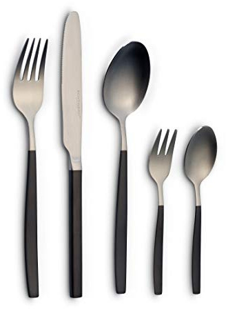 ECHTWERK Tafelbesteck Positano Due-Silver/Black Edition, 20-teilig, für 4 Personen, 18/10 mattiert, Edelstahl, Hochwertiges Besteck Set, für Esstisch, Tischdeko für Hochzeiten und festliche Tafeln