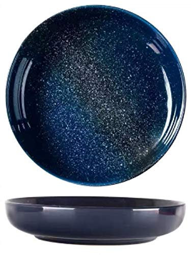 Juego de 2 piezas para el hogar japonés plato de cerámica de 10 pulgadas tazón de sopa plato hondo tazón de sopa tazón grande-Cielo estrellado niebla mar_10 pulgadas de 26,5 * 5,5 cm